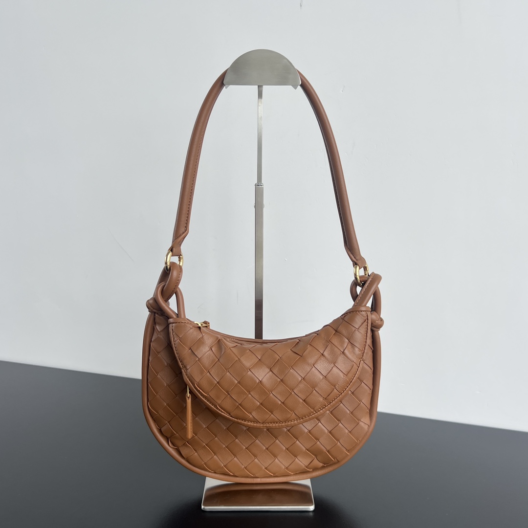 Small Gemelli Intrecciato Leather Shoulder Bag Caramel